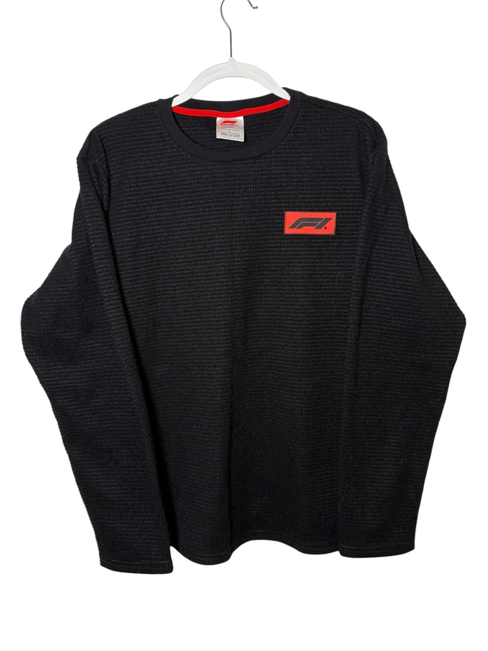 Formula 1 F1 Black Waffle Knit Crewneck Pullover Shirt Large